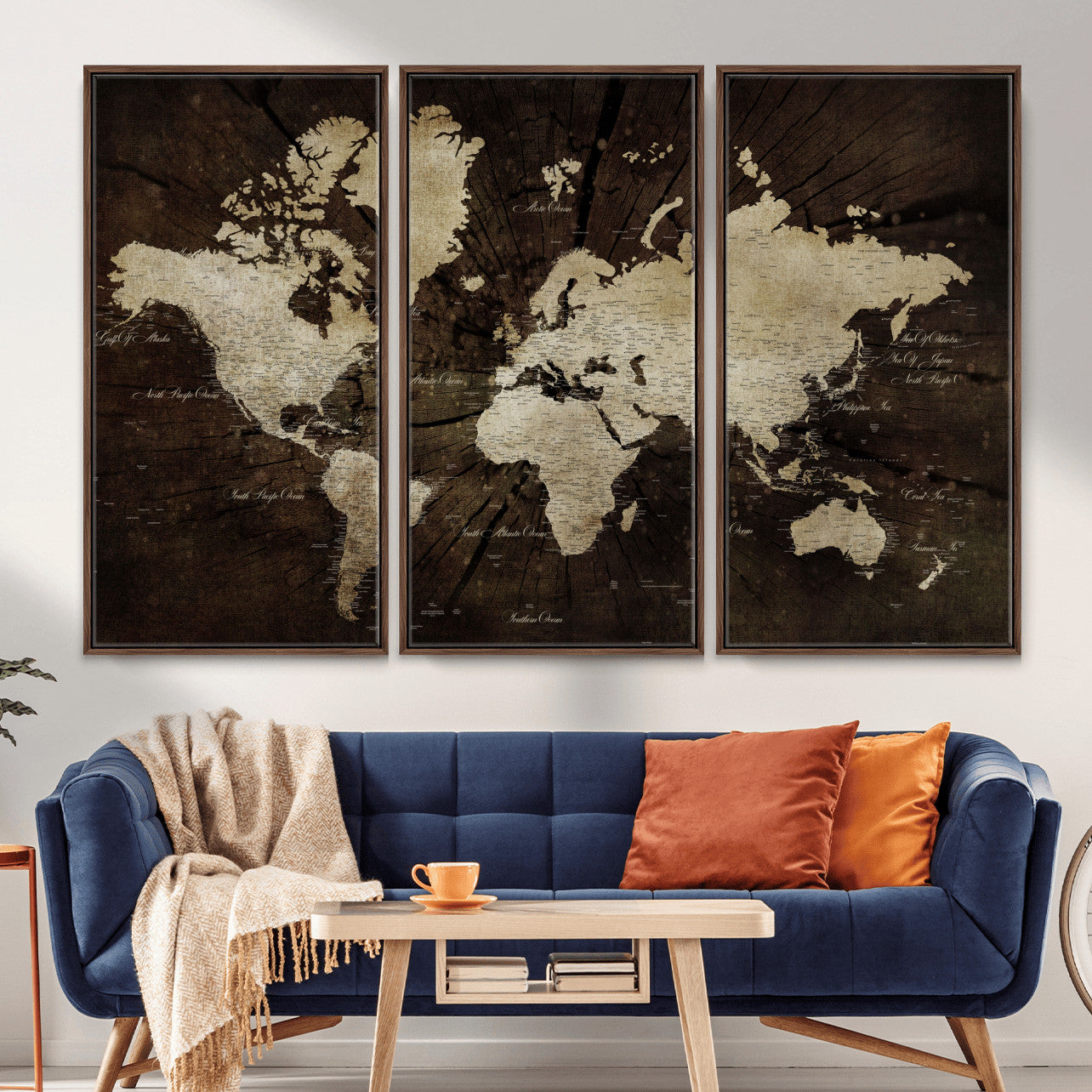 24010397-MGV-FC-48X32-3P - World Map Wall Art Canvas Print, Modern Decorative Framed Map Artwork Prints for Living Room, Office, Bedroom Wall Decor