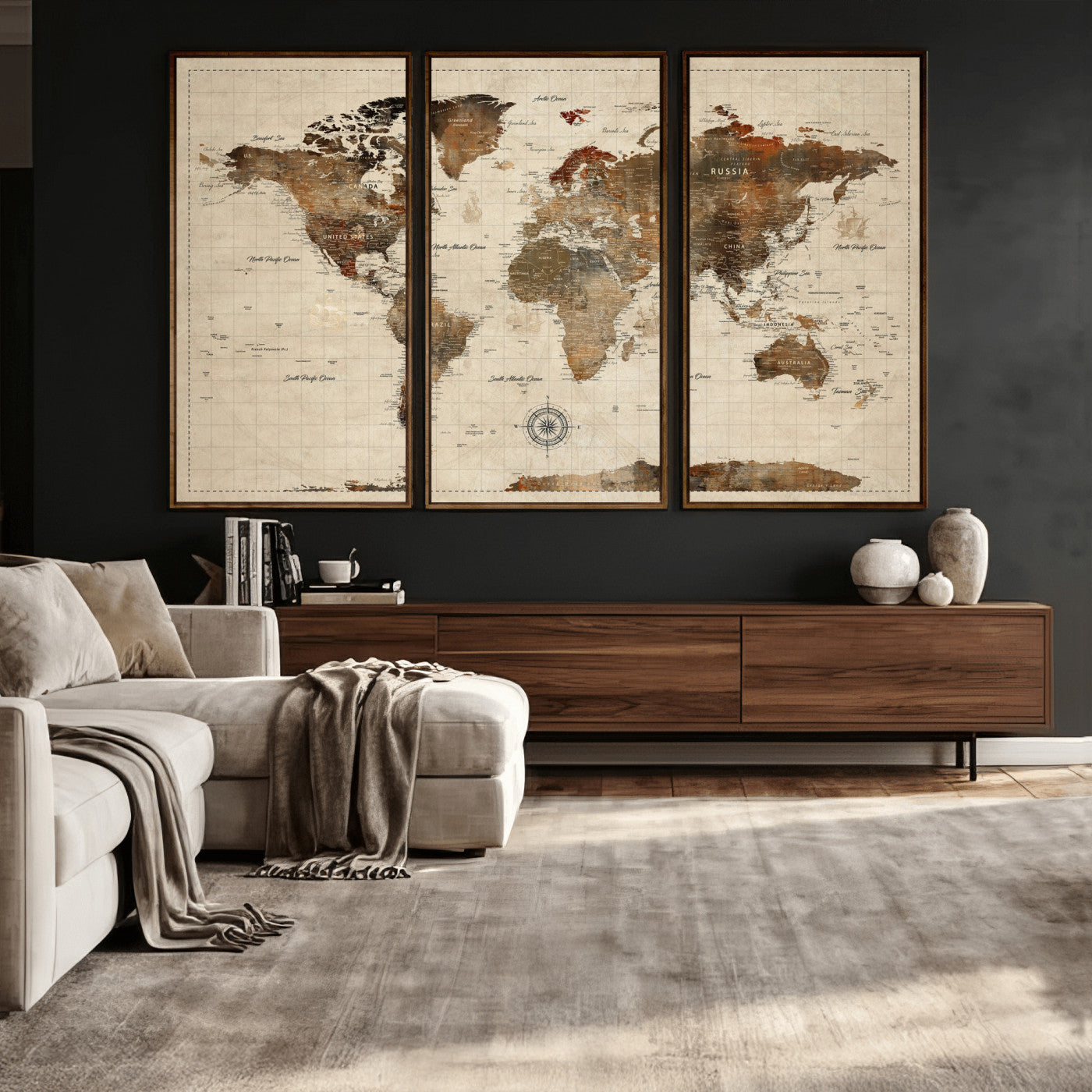 23610090-MGV-CV-36X24 - World Map Wall Art Canvas Print, Modern Decorative Framed Map Artwork Prints for Living Room, Office, Bedroom Wall Decor