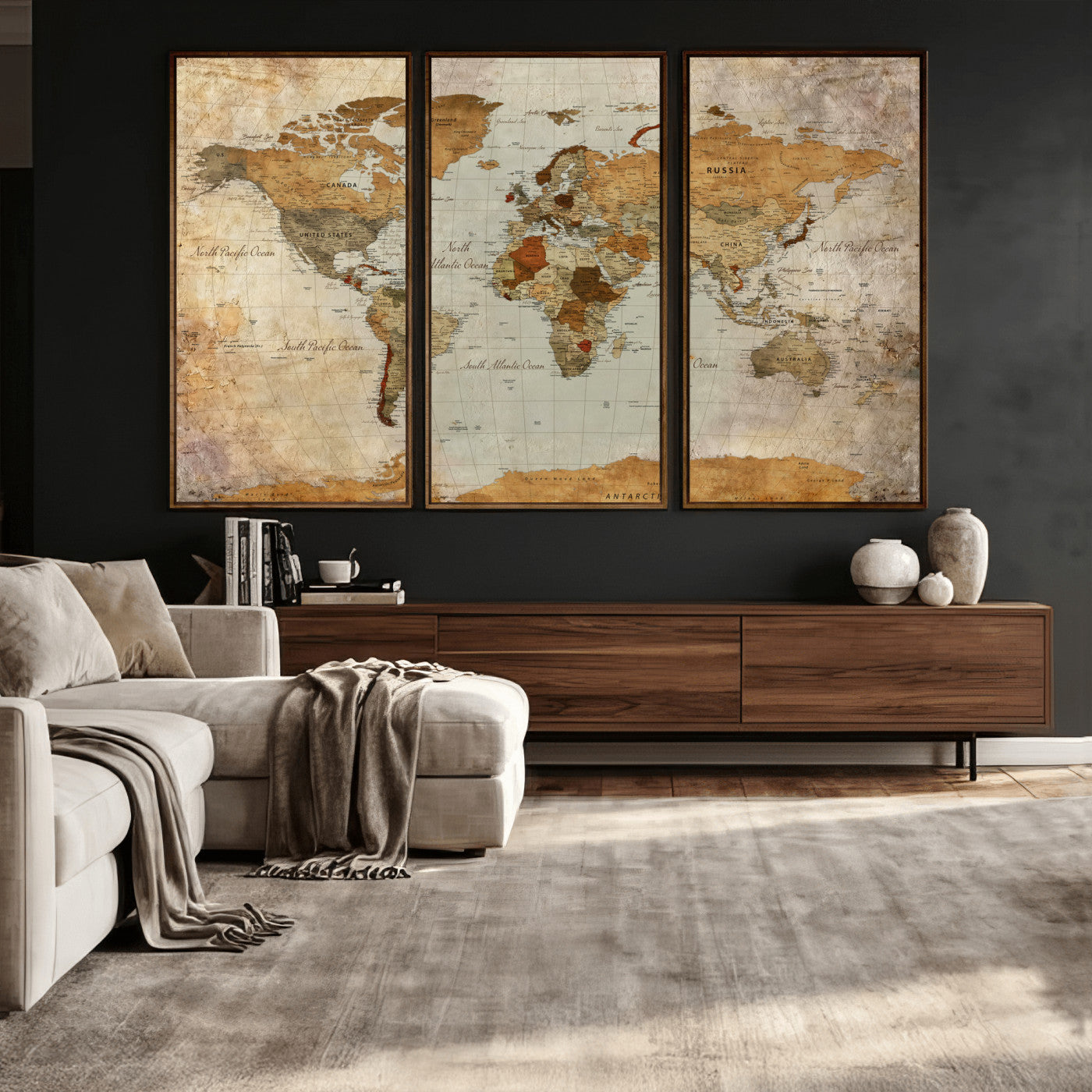 74176056-MGV-CV-36X24 - World Map Wall Art Canvas Print, Modern Decorative Framed Map Artwork Prints for Living Room, Office, Bedroom Wall Decor