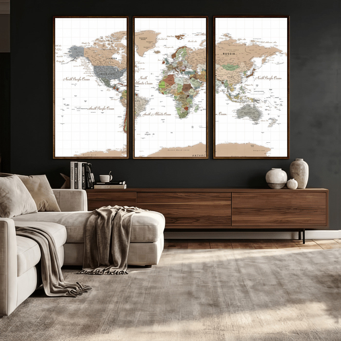 91286788-MGV-CV-36X24 - World Map Wall Art Canvas Print, Modern Decorative Framed Map Artwork Prints for Living Room, Office, Bedroom Wall Decor