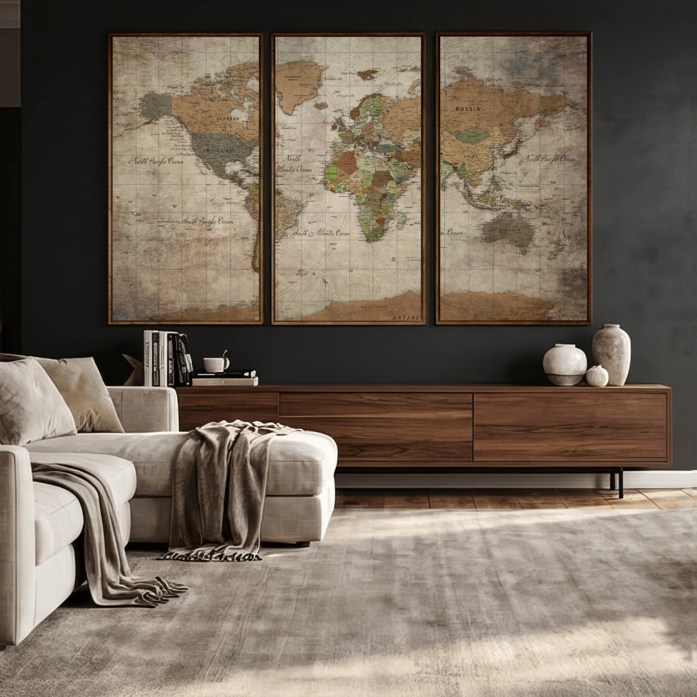 20356264-MGV-CV-36X24 - World Map Wall Art Canvas Print, Modern Decorative Framed Map Artwork Prints for Living Room, Office, Bedroom Wall Decor
