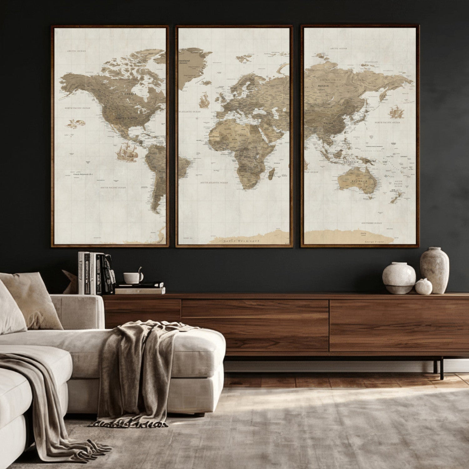 28283260-MGV-CV-36X24 - World Map Wall Art Canvas Print, Modern Decorative Framed Map Artwork Prints for Living Room, Office, Bedroom Wall Decor