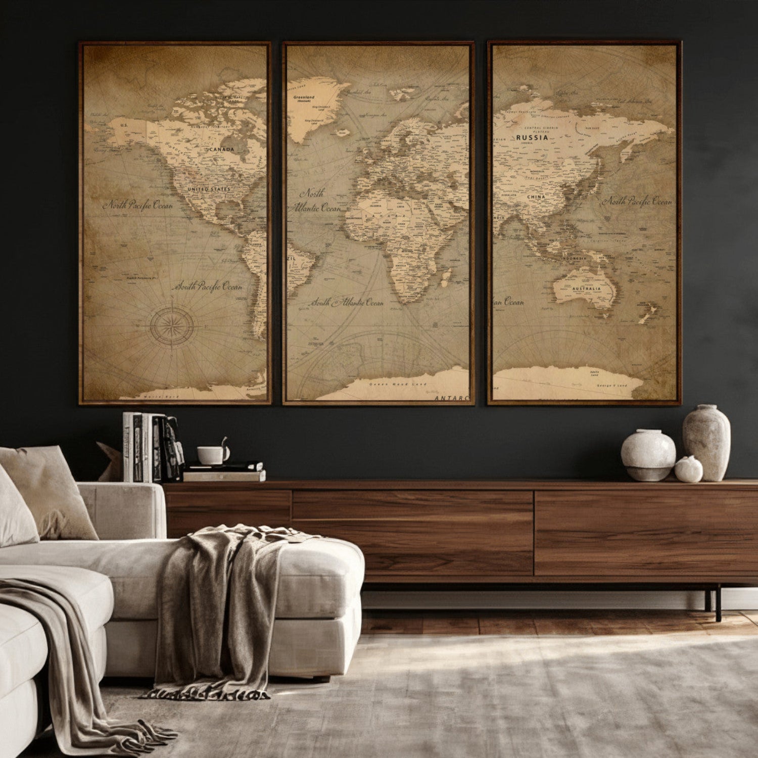 49946617-MGV-CV-36X24 - World Map Wall Art Canvas Print, Modern Decorative Framed Map Artwork Prints for Living Room, Office, Bedroom Wall Decor