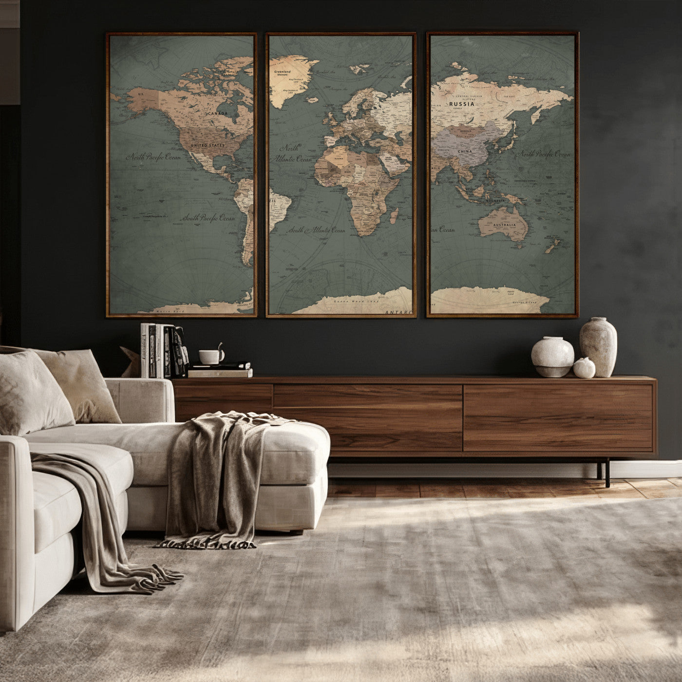 84619399-MGV-CV-36X24 - World Map Wall Art Canvas Print, Modern Decorative Framed Map Artwork Prints for Living Room, Office, Bedroom Wall Decor