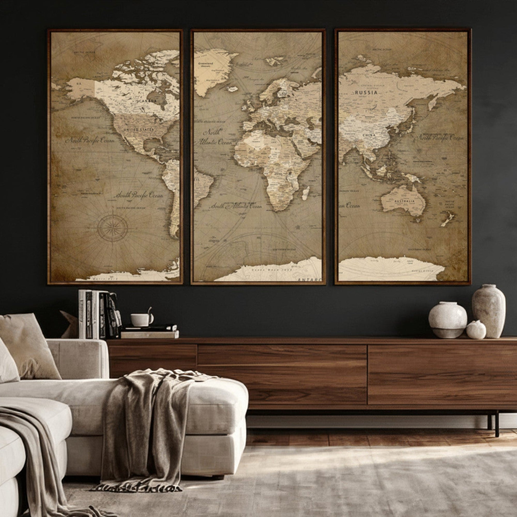 82314635-MGV-CV-36X24 - World Map Wall Art Canvas Print, Modern Decorative Framed Map Artwork Prints for Living Room, Office, Bedroom Wall Decor