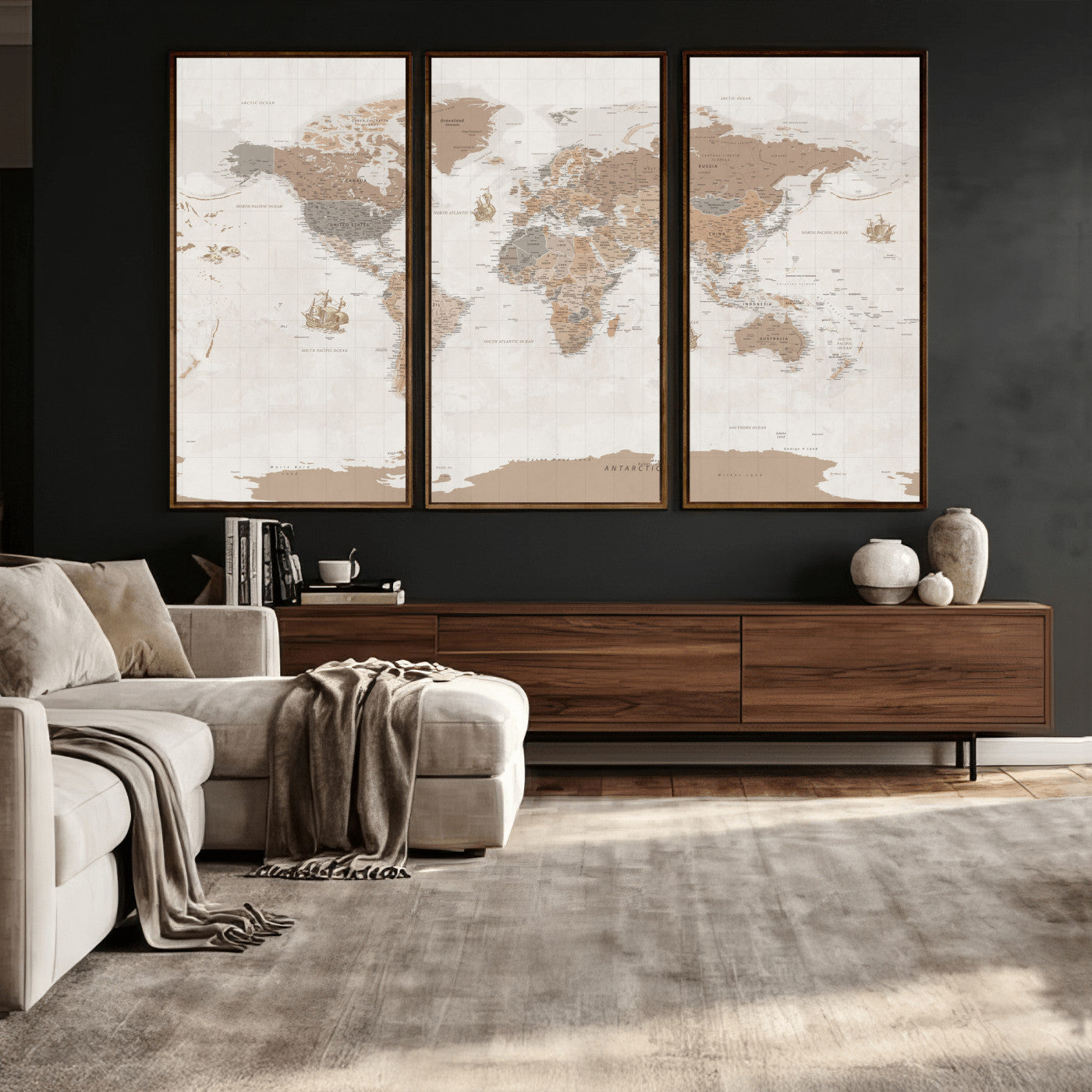 85057279-MGV-CV-36X24 - World Map Wall Art Canvas Print, Modern Decorative Framed Map Artwork Prints for Living Room, Office, Bedroom Wall Decor
