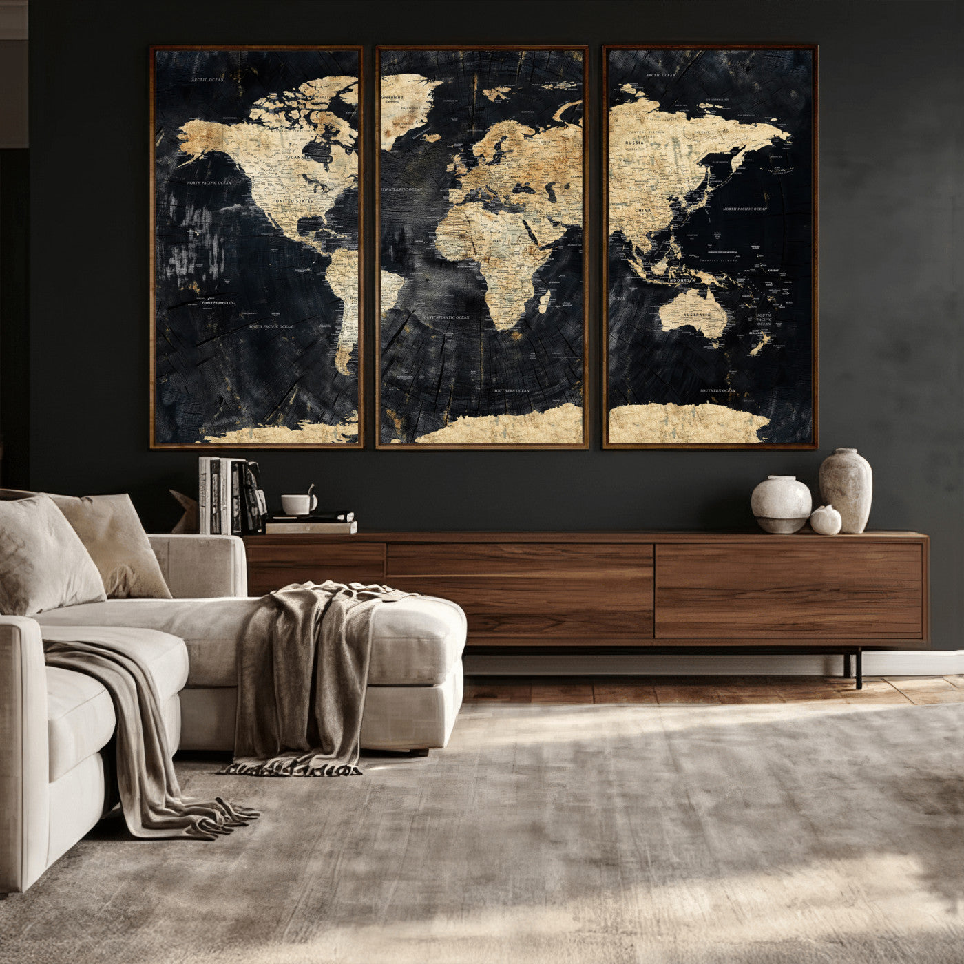 45535041-MGV-CV-36X24 - World Map Wall Art Canvas Print, Modern Decorative Framed Map Artwork Prints for Living Room, Office, Bedroom Wall Decor