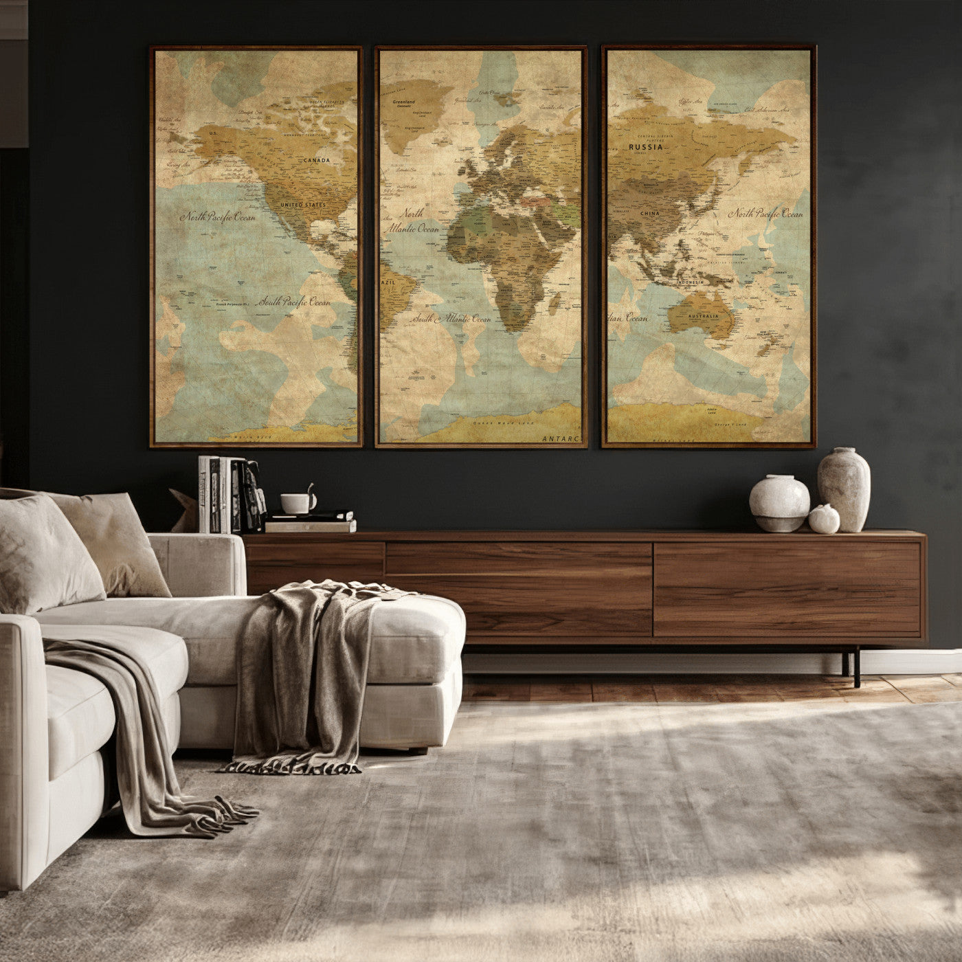 89356927-MGV-CV-36X24 - World Map Wall Art Canvas Print, Modern Decorative Framed Map Artwork Prints for Living Room, Office, Bedroom Wall Decor