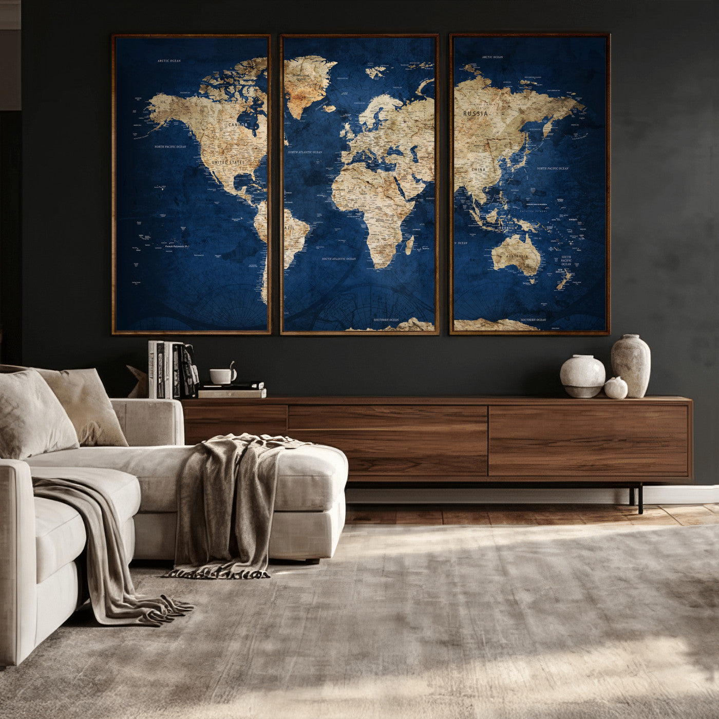 57503519-MGV-CV-36X24 - World Map Wall Art Canvas Print, Modern Decorative Framed Map Artwork Prints for Living Room, Office, Bedroom Wall Decor