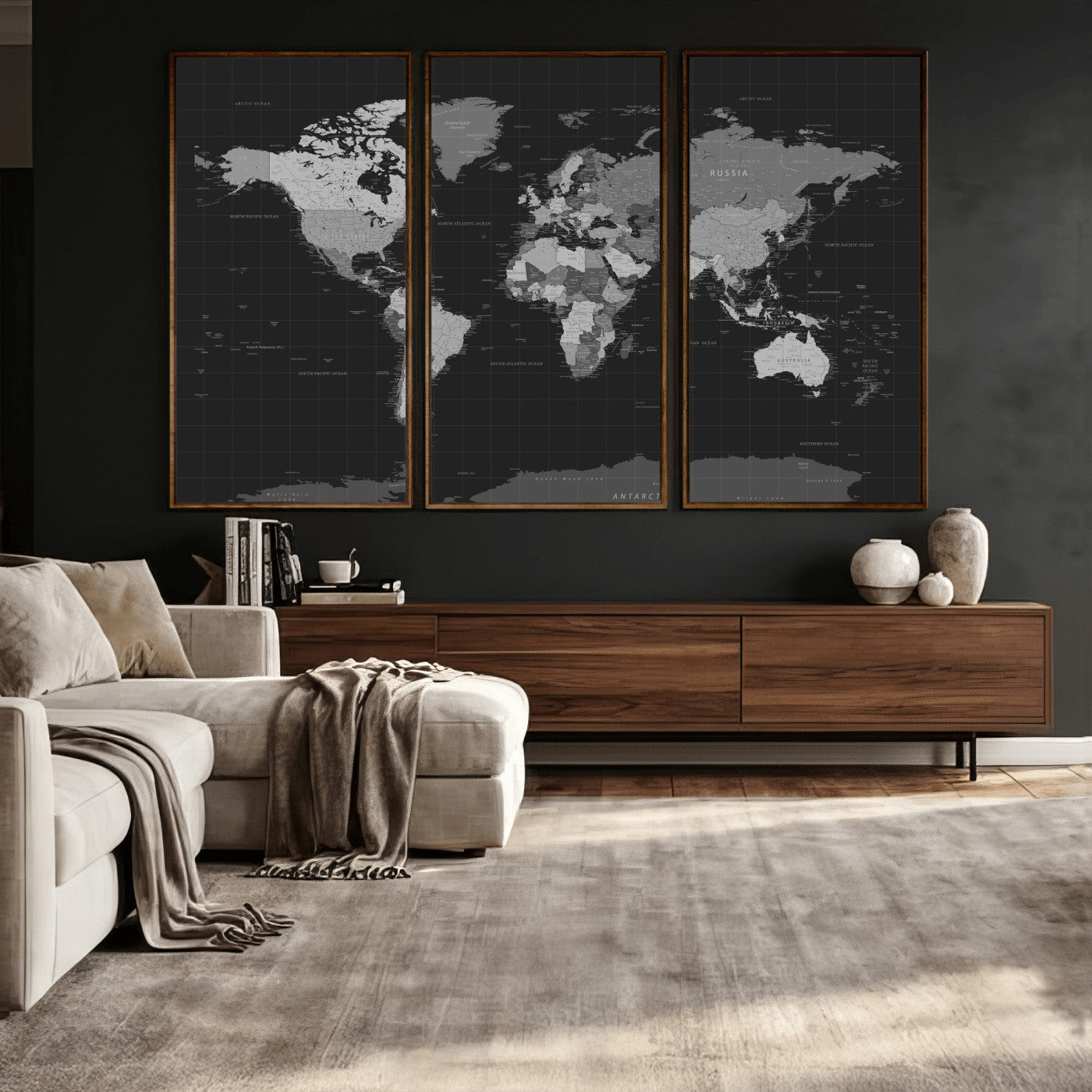 46160121-MGV-CV-36X24 - World Map Wall Art Canvas Print, Modern Decorative Framed Map Artwork Prints for Living Room, Office, Bedroom Wall Decor