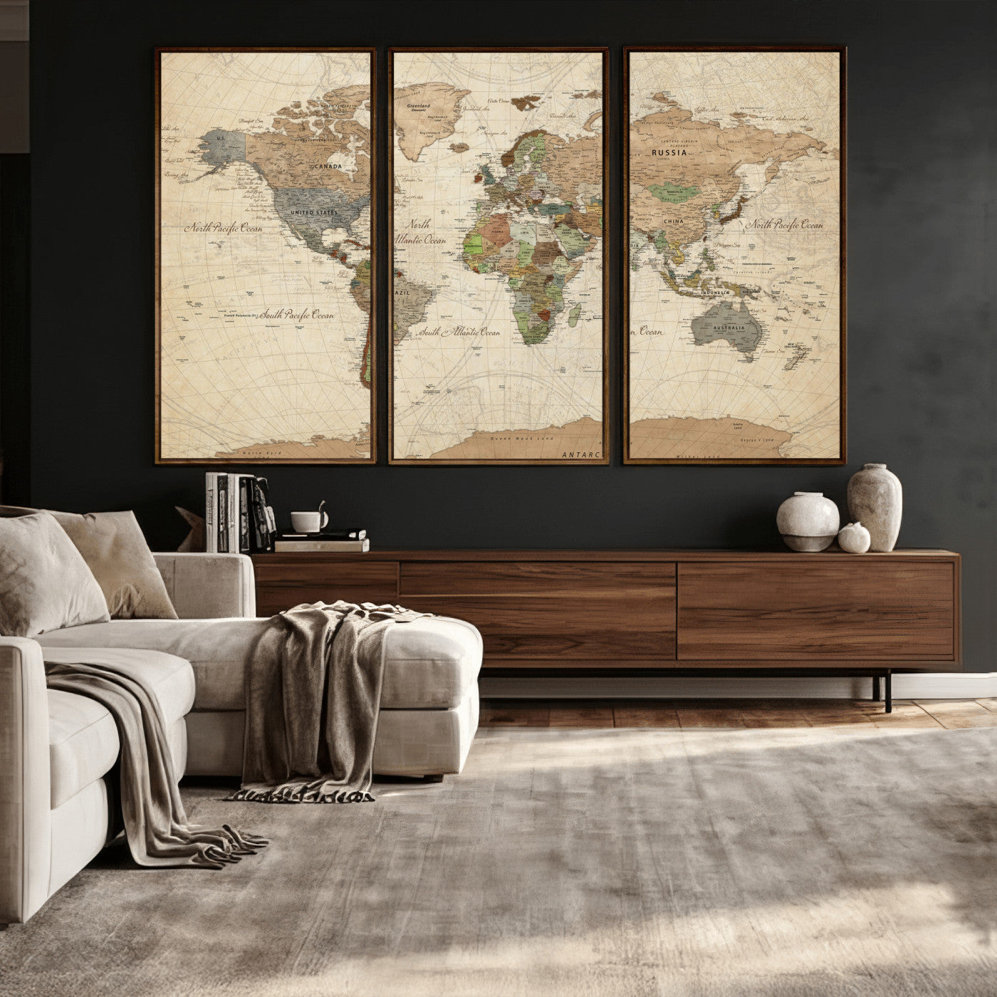 36735609-MGV-CV-36X24 - World Map Wall Art Canvas Print, Modern Decorative Framed Map Artwork Prints for Living Room, Office, Bedroom Wall Decor