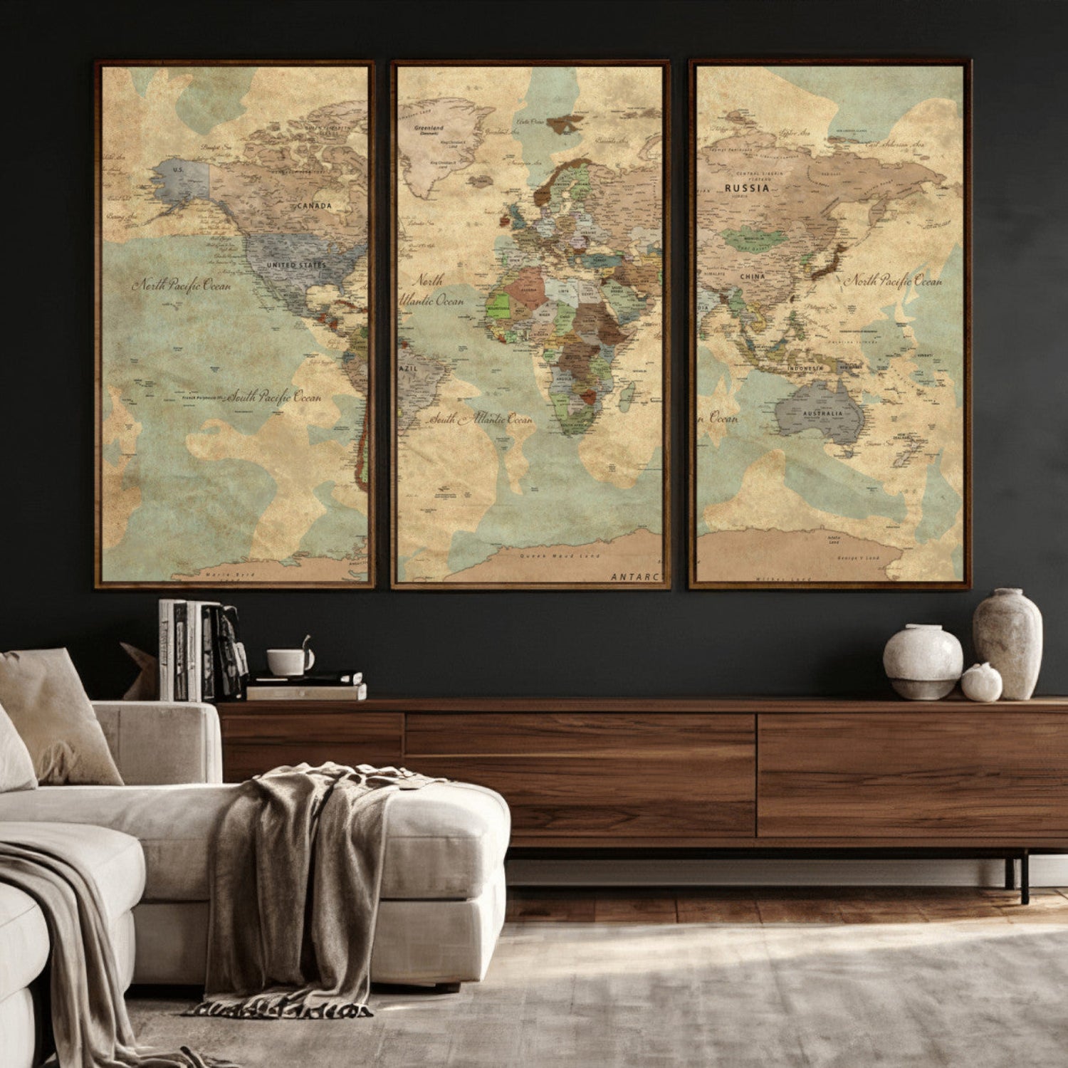 72396478-MGV-CV-36X24 - World Map Wall Art Canvas Print, Modern Decorative Framed Map Artwork Prints for Living Room, Office, Bedroom Wall Decor
