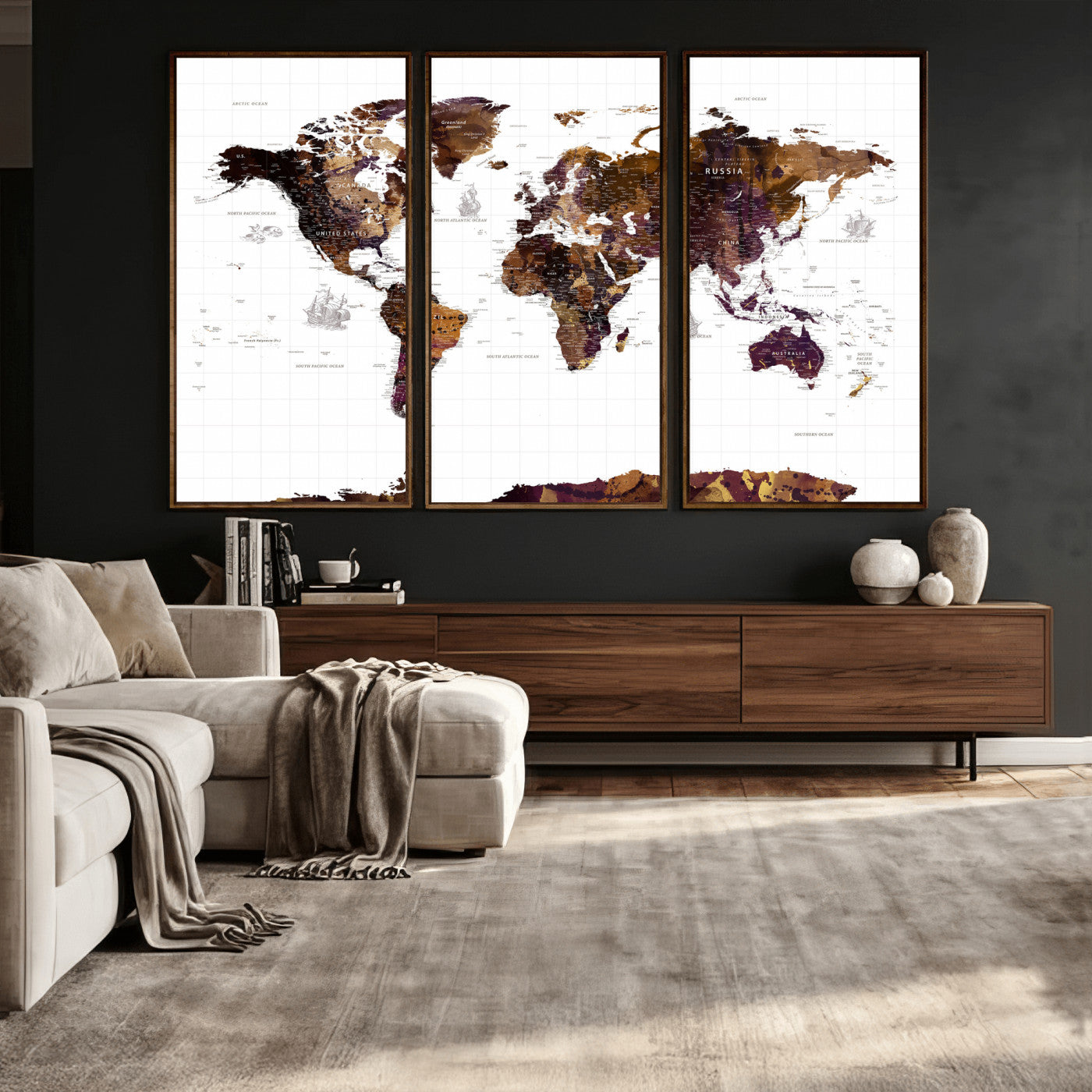 34792695-MGV-CV-36X24 - World Map Wall Art Canvas Print, Modern Decorative Framed Map Artwork Prints for Living Room, Office, Bedroom Wall Decor