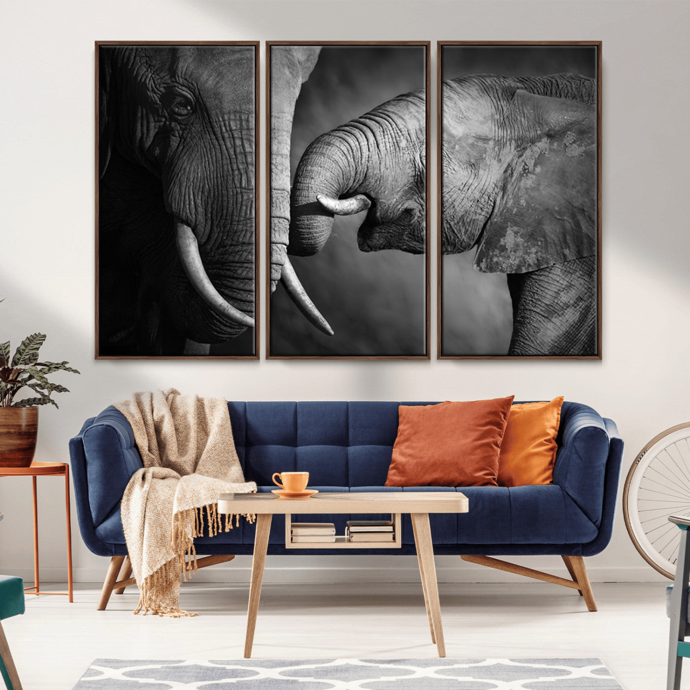 42691-MGV-CV-36X24-Elephant Family Wall Art Canvas, Framed Elephant Family Canvas Print