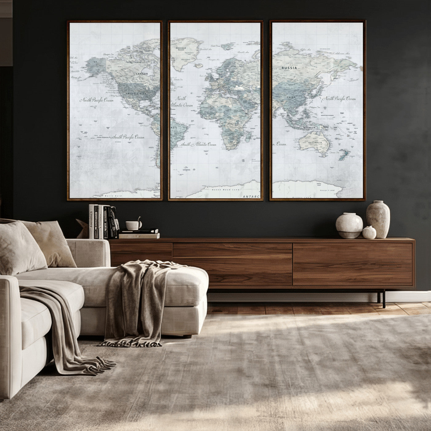 71091917-MGV-CV-36X24 - World Map Wall Art Canvas Print, Modern Decorative Framed Map Artwork Prints for Living Room, Office, Bedroom Wall Decor