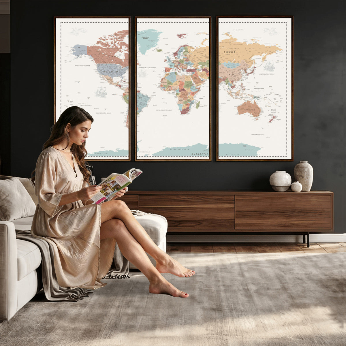 63447567-MGV-CV-36X24 - Pastel Colors World Map Wall Art Canvas Print