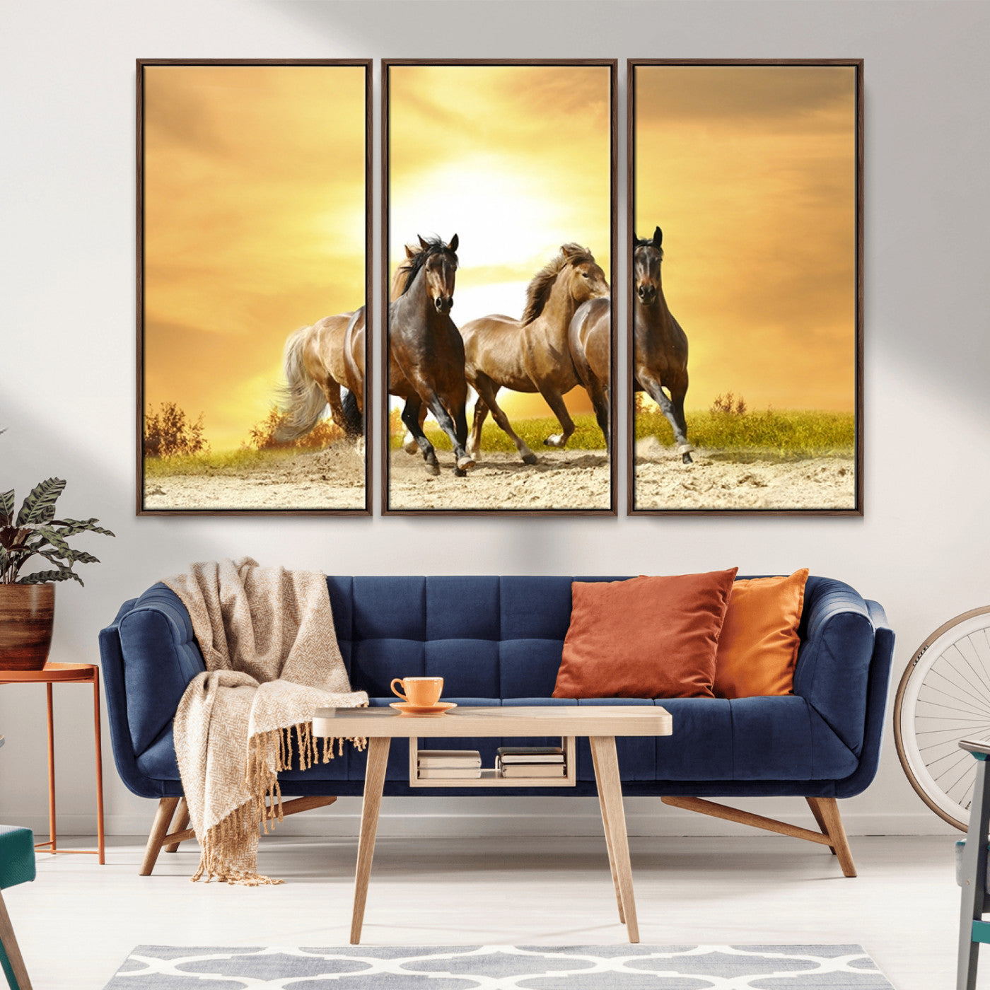 -Wild Horses Wall Art Canvas Print – Framed Galloping Herd Animal Artwork for Home, Office, Living Room, Guest Room