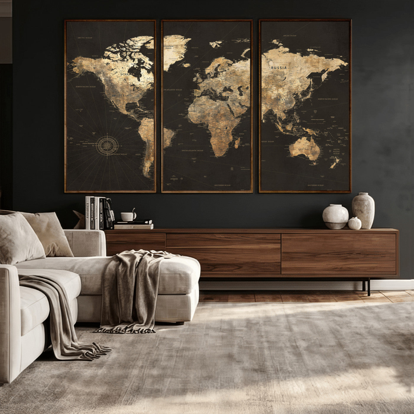 70985630-MGV-CV-36X24 - World Map Wall Art Canvas Print, Modern Decorative Framed Map Artwork Prints for Living Room, Office, Bedroom Wall Decor