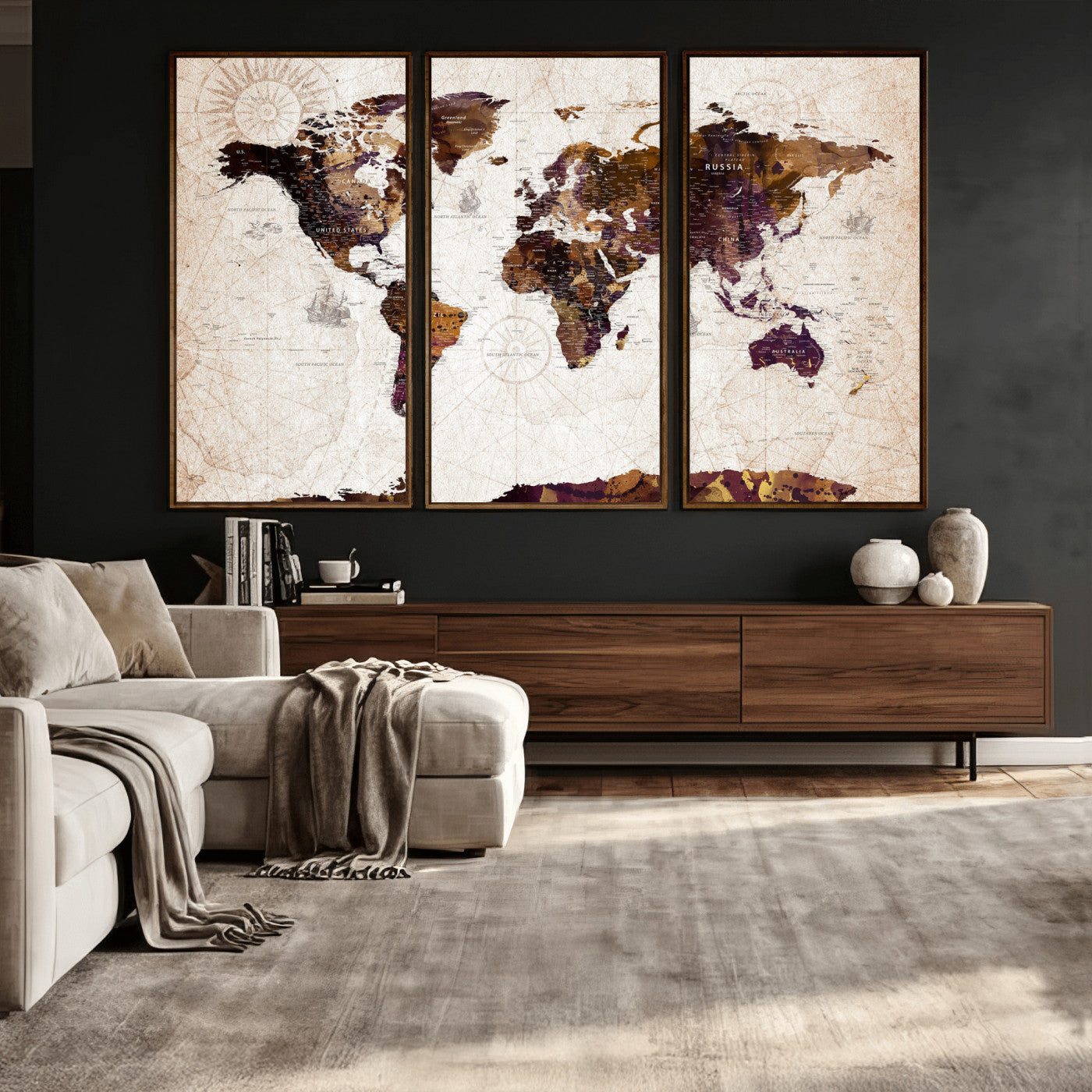 53400857-MGV-CV-36X24 - World Map Wall Art Canvas Print, Modern Decorative Framed Map Artwork Prints for Living Room, Office, Bedroom Wall Decor