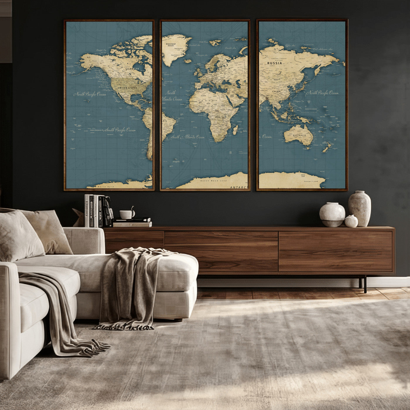 99599383-MGV-CV-36X24 - World Map Wall Art Canvas Print, Modern Decorative Framed Map Artwork Prints for Living Room, Office, Bedroom Wall Decor