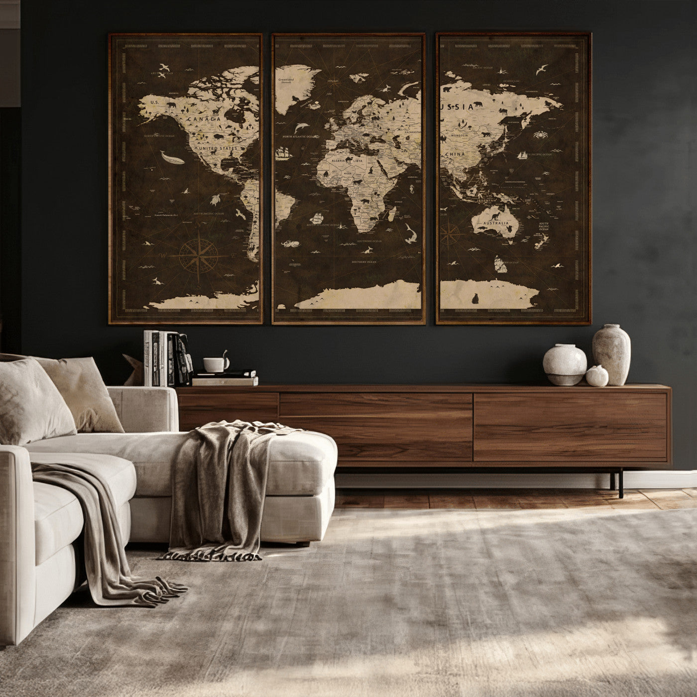 44276398-MGV-CV-36X24 - World Map Wall Art Canvas Print, Modern Decorative Framed Map Artwork Prints for Living Room, Office, Bedroom Wall Decor