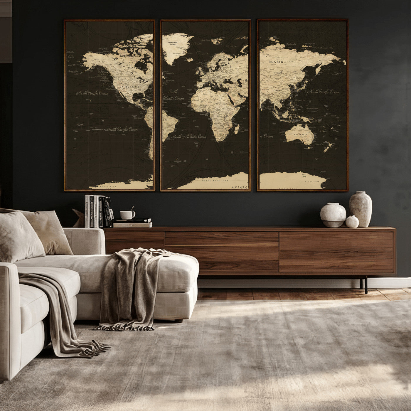 89024244-MGV-CV-36X24 - World Map Wall Art Canvas Print, Modern Decorative Framed Map Artwork Prints for Living Room, Office, Bedroom Wall Decor
