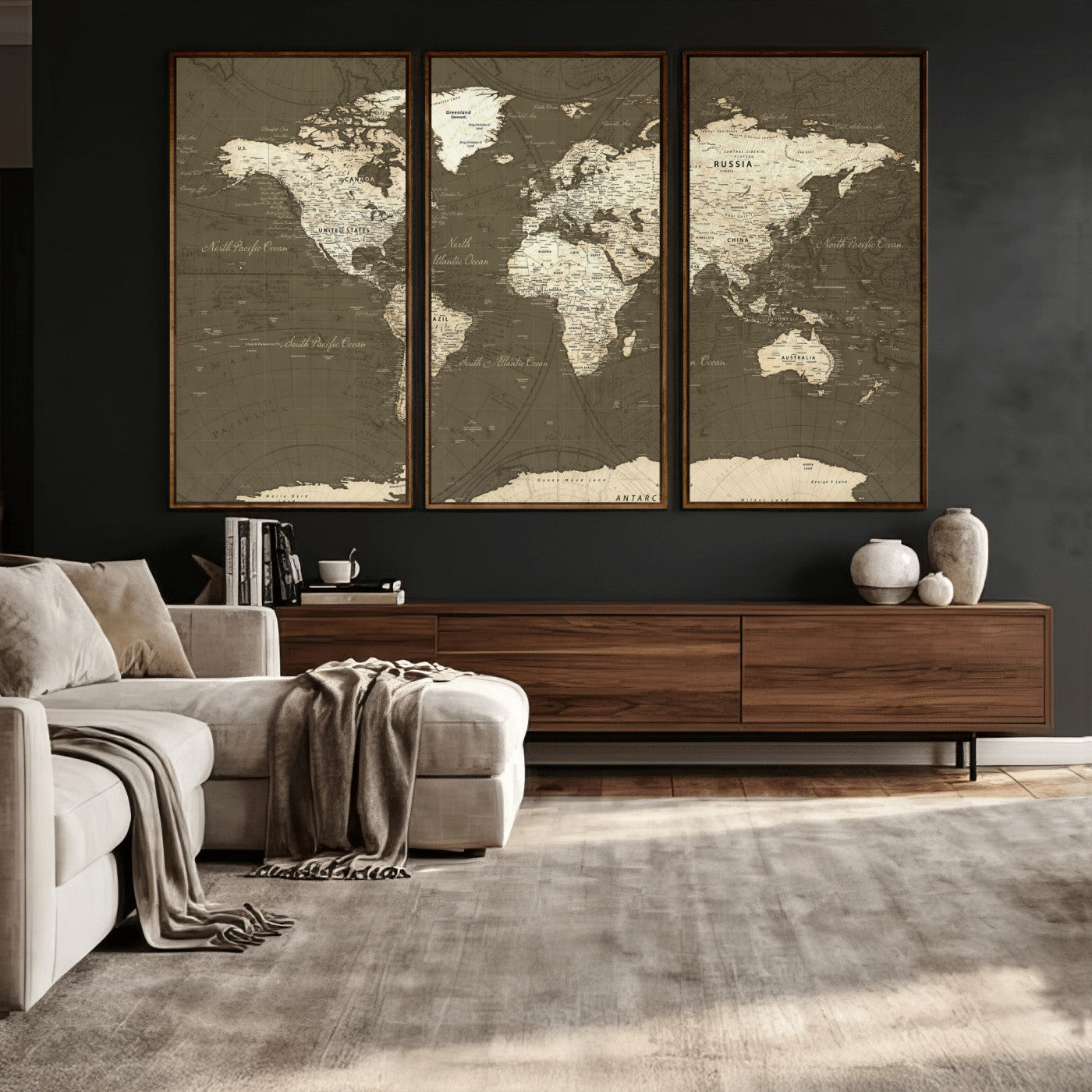 33202610-MGV-CV-36X24 - World Map Wall Art Canvas Print, Modern Decorative Framed Map Artwork Prints for Living Room, Office, Bedroom Wall Decor