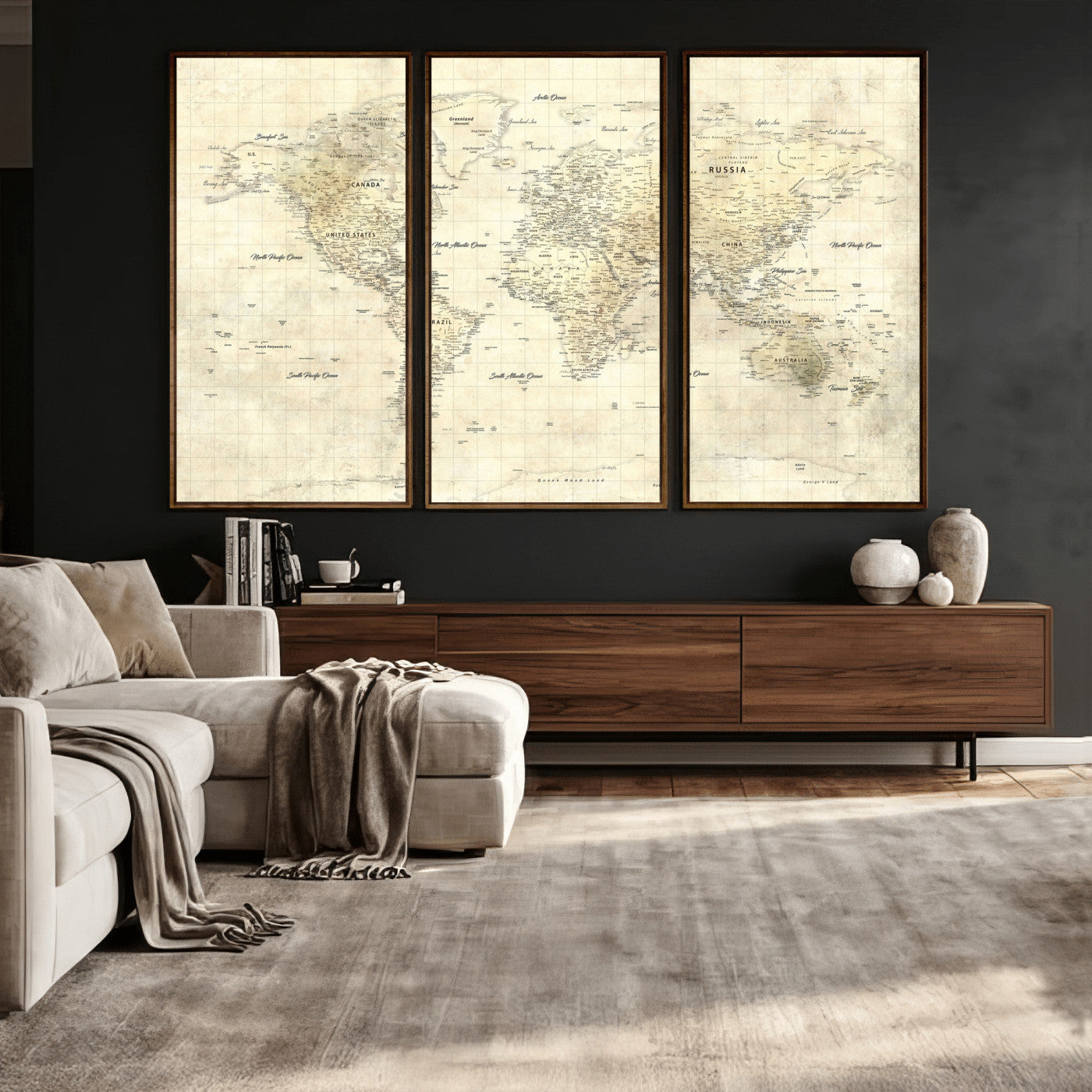 17101439-MGV-CV-36X24 - World Map Wall Art Canvas Print, Modern Decorative Framed Map Artwork Prints for Living Room, Office, Bedroom Wall Decor