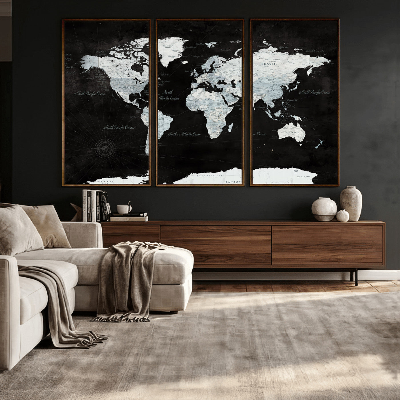 28664806-MGV-CV-36X24 - World Map Wall Art Canvas Print, Modern Decorative Framed Map Artwork Prints for Living Room, Office, Bedroom Wall Decor