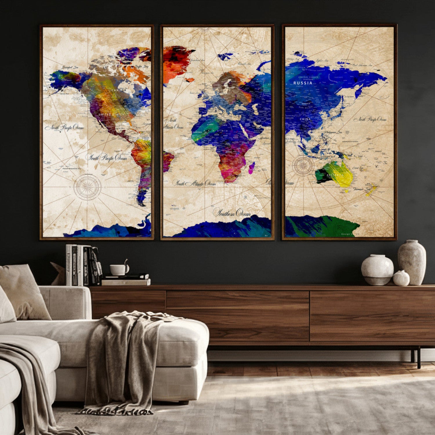 26284075-MGV-CV-36X24 - World Map Wall Art Canvas Print, Modern Decorative Framed Map Artwork Prints for Living Room, Office, Bedroom Wall Decor
