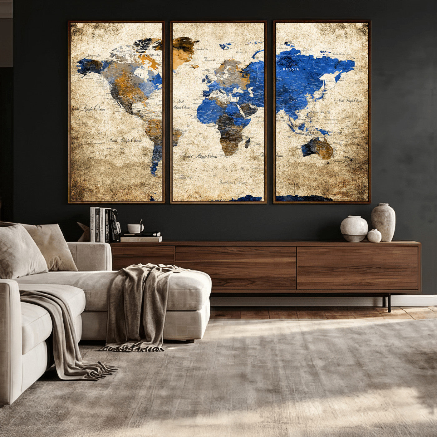 27314341-MGV-CV-36X24 - World Map Wall Art Canvas Print, Modern Decorative Framed Map Artwork Prints for Living Room, Office, Bedroom Wall Decor