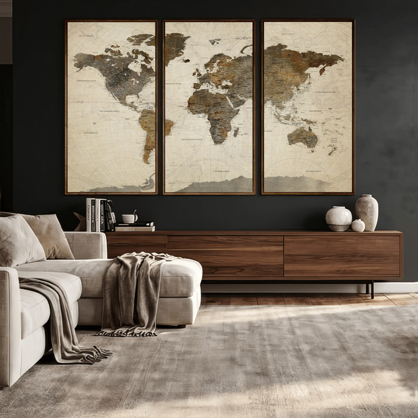 49623468-MGV-CV-36X24 - World Map Wall Art Canvas Print, Modern Decorative Framed Map Artwork Prints for Living Room, Office, Bedroom Wall Decor