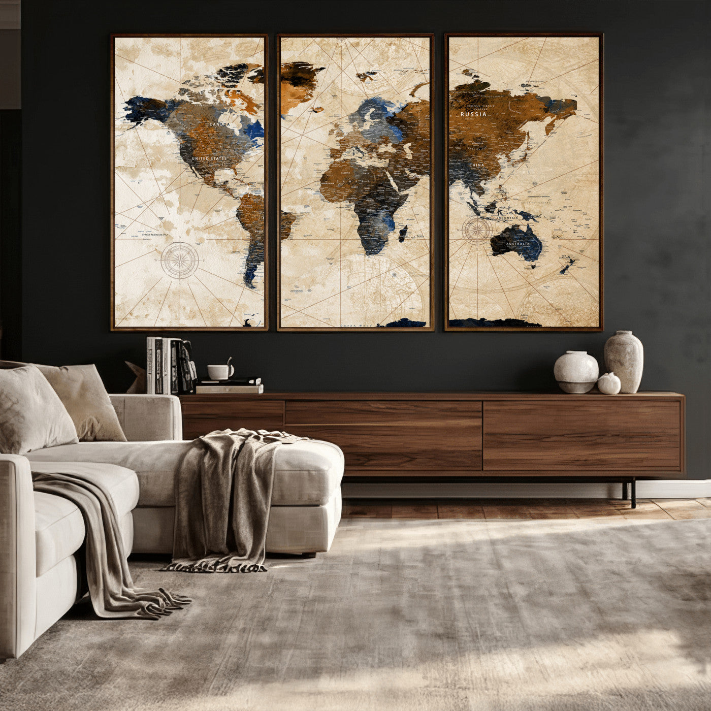 15727090-MGV-CV-36X24 - World Map Wall Art Canvas Print, Modern Decorative Framed Map Artwork Prints for Living Room, Office, Bedroom Wall Decor