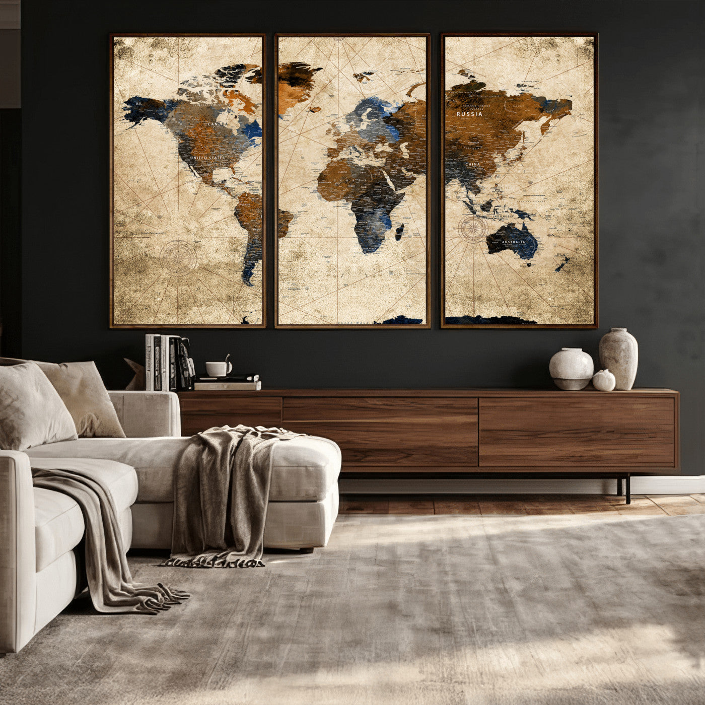27163414-MGV-CV-36X24 - World Map Wall Art Canvas Print, Modern Decorative Framed Map Artwork Prints for Living Room, Office, Bedroom Wall Decor