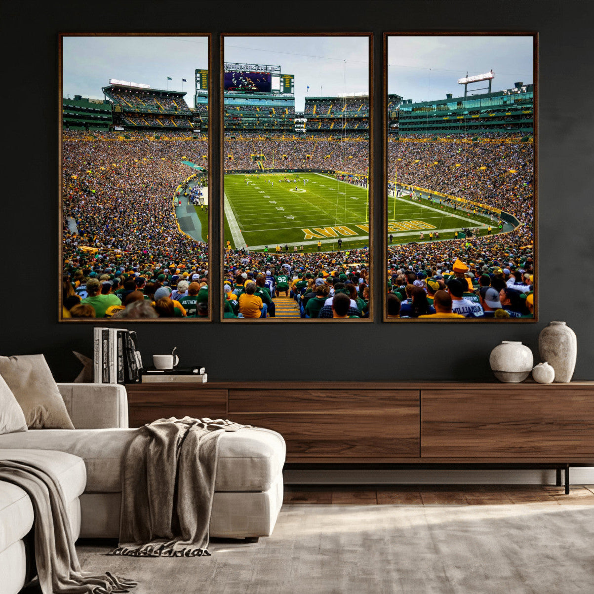 56521752-MGV-CV-36X24 - Green Bay Packers Stadium Wall Art Canvas Print, Lambeau Field Football Stadium Artwork, Framed Wall Art Ready to Hang