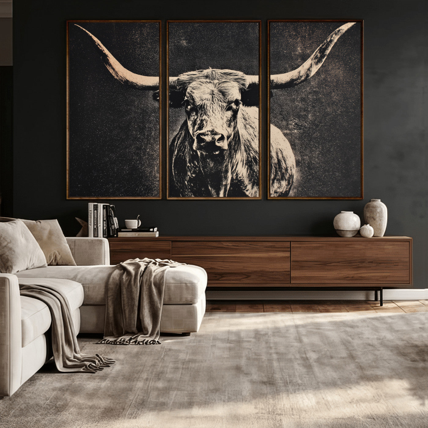27394218-MGV-CV-36X24 - Vintage Texas Longhorn Bull Wall Art Canvas Print, Cow Portrait Photography Print, Framed Wall Art Ready to Hang