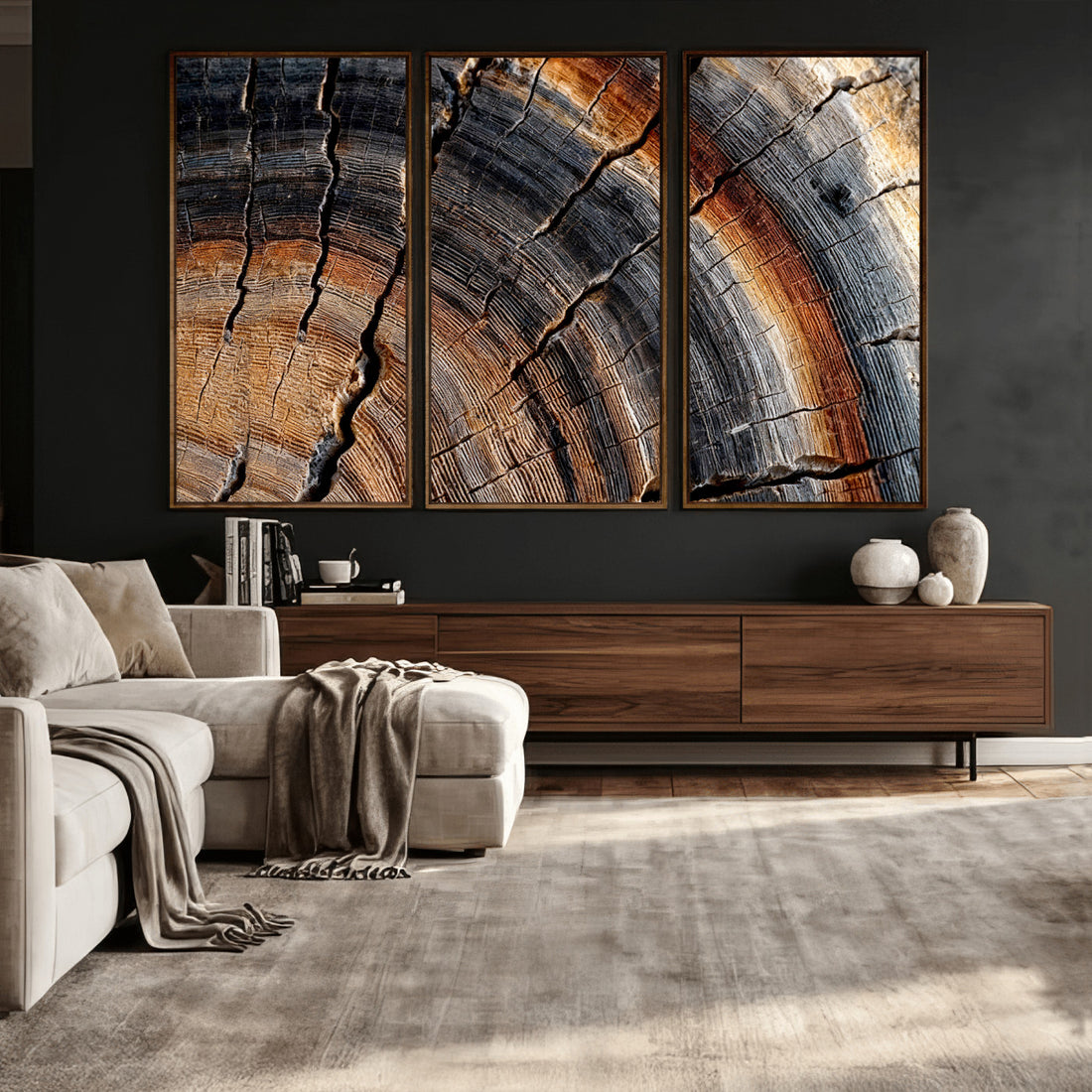 Abstract Tree Ring Wall Art Print, Natural Rustic Wood Grain Canvas