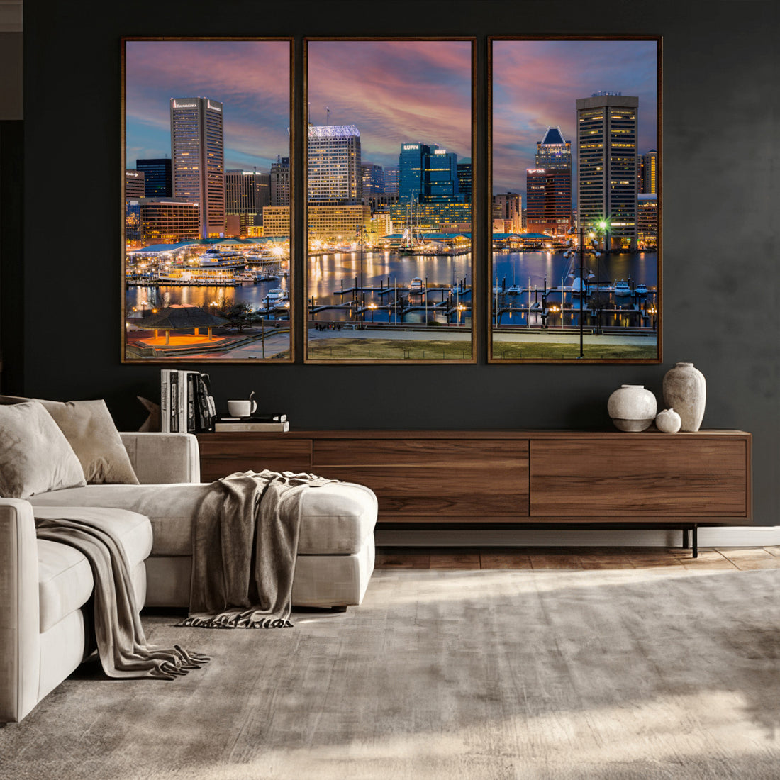 Baltimore Skyline Wall Art Canvas Print, Baltimore Downtown Night Cityscape