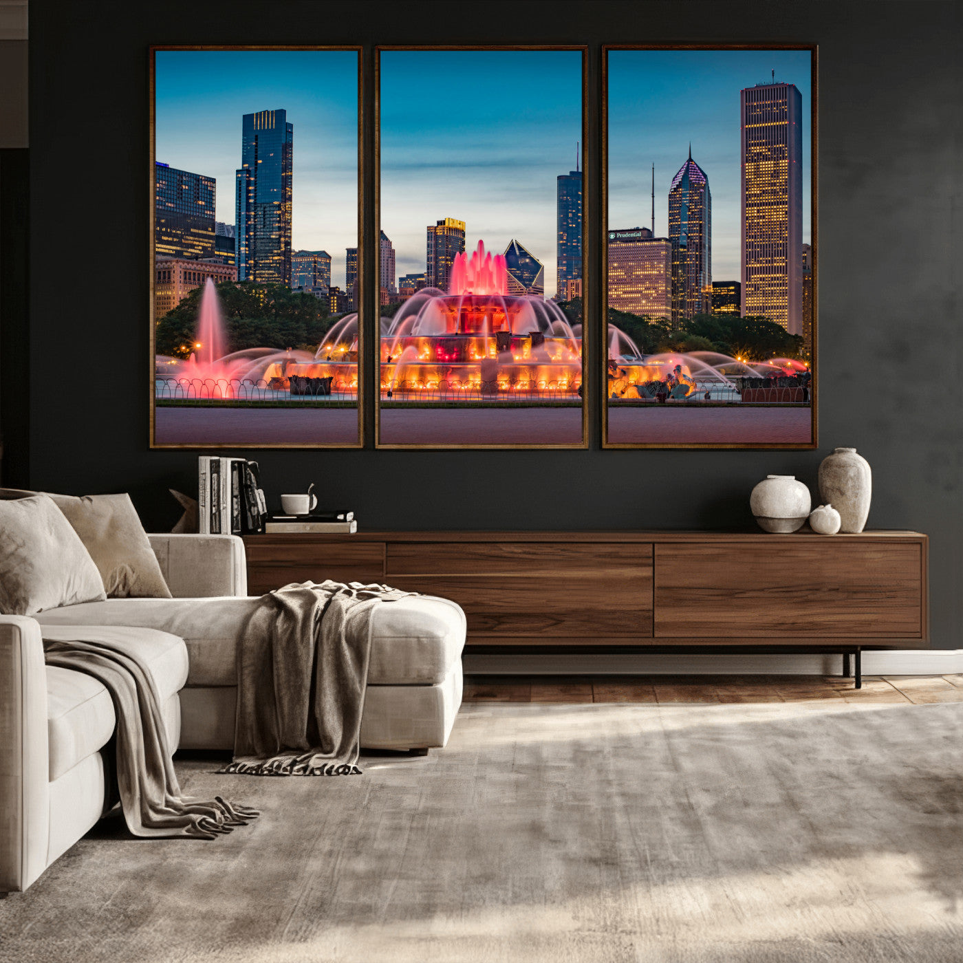 46805285-MGV-CV-36X24 - Chicago Wall Art Canvas Print, Chicago City Downtown Night Cityscape Print for Modern Urban Wall Decor