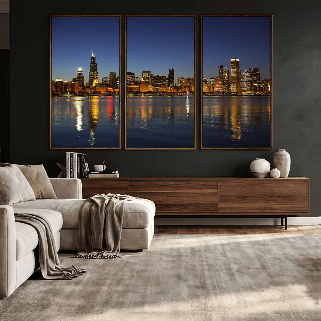 Chicago Wall Art Canvas Print - Chicago City Downtown Night Cityscape