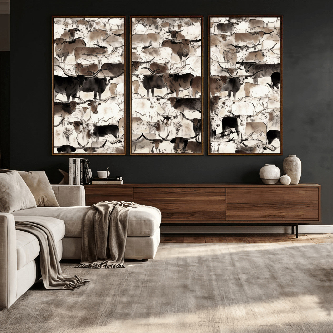 46084312-MGV-CV-36X24 - Farmhouse Animals Wall Art Canvas Print - Abstract Farm Animal Drawing Mid-Century Wall Art for Cabin Decor