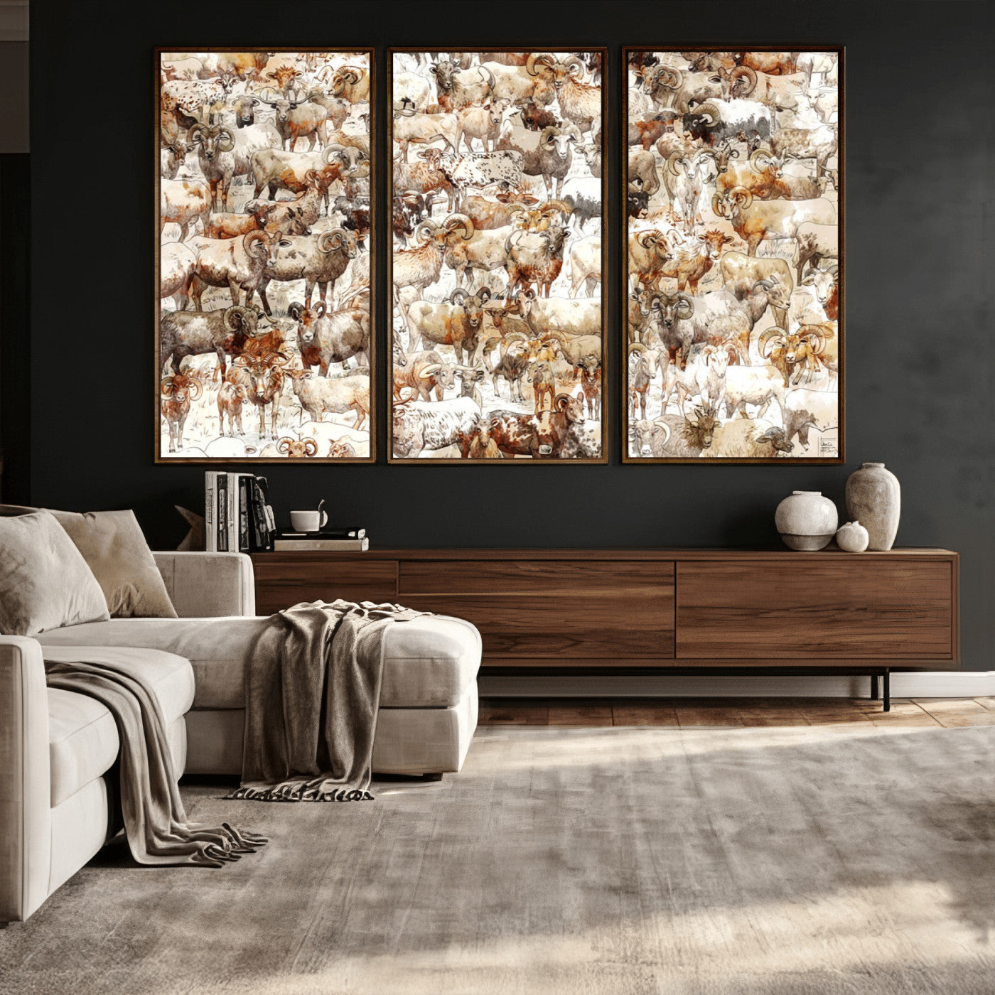 95103864-MGV-CV-36X24 - Farmhouse Animals Wall Art Canvas Print - Abstract Farm Animal Drawing Mid-Century Wall Art for Cabin Decor