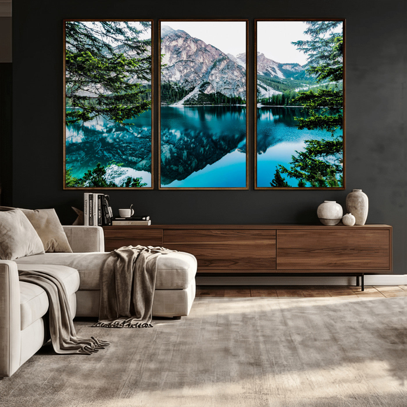 61202865-MGV-CV-36X24 - Alpine Mountain Lake Wall Art Canvas Print – Turquoise Reflection Landscape Photography Artwork Print for Living Room, Cabin, and Nature Home Decor