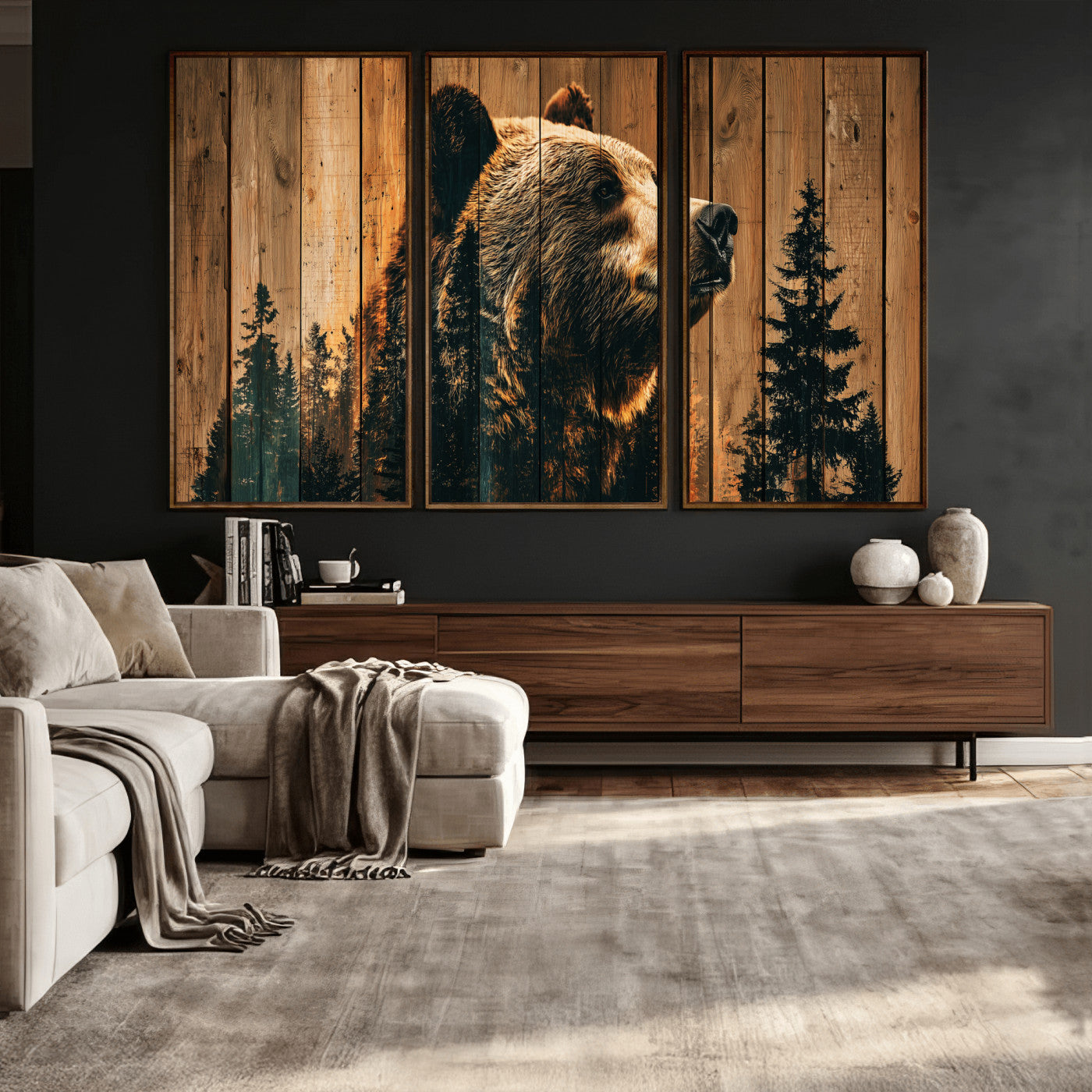 31552198-MGV-CV-36X24 - Rustic Bear Wall Art Canvas Print – Woodland Wildlife Artwork Print for Cabin, Lodge, and Farmhouse Home Decor