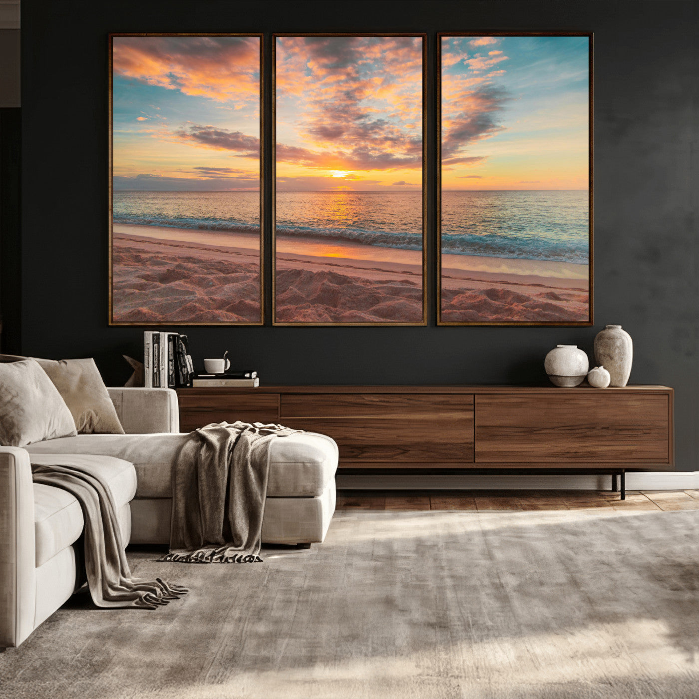 47151409-MGV-CV-36X24 - Sunset Beach Walk Wall Art Canvas Print – Soft Coastal Photography Artwork Print for Bedroom, Living Room, and Serene Home Decor
