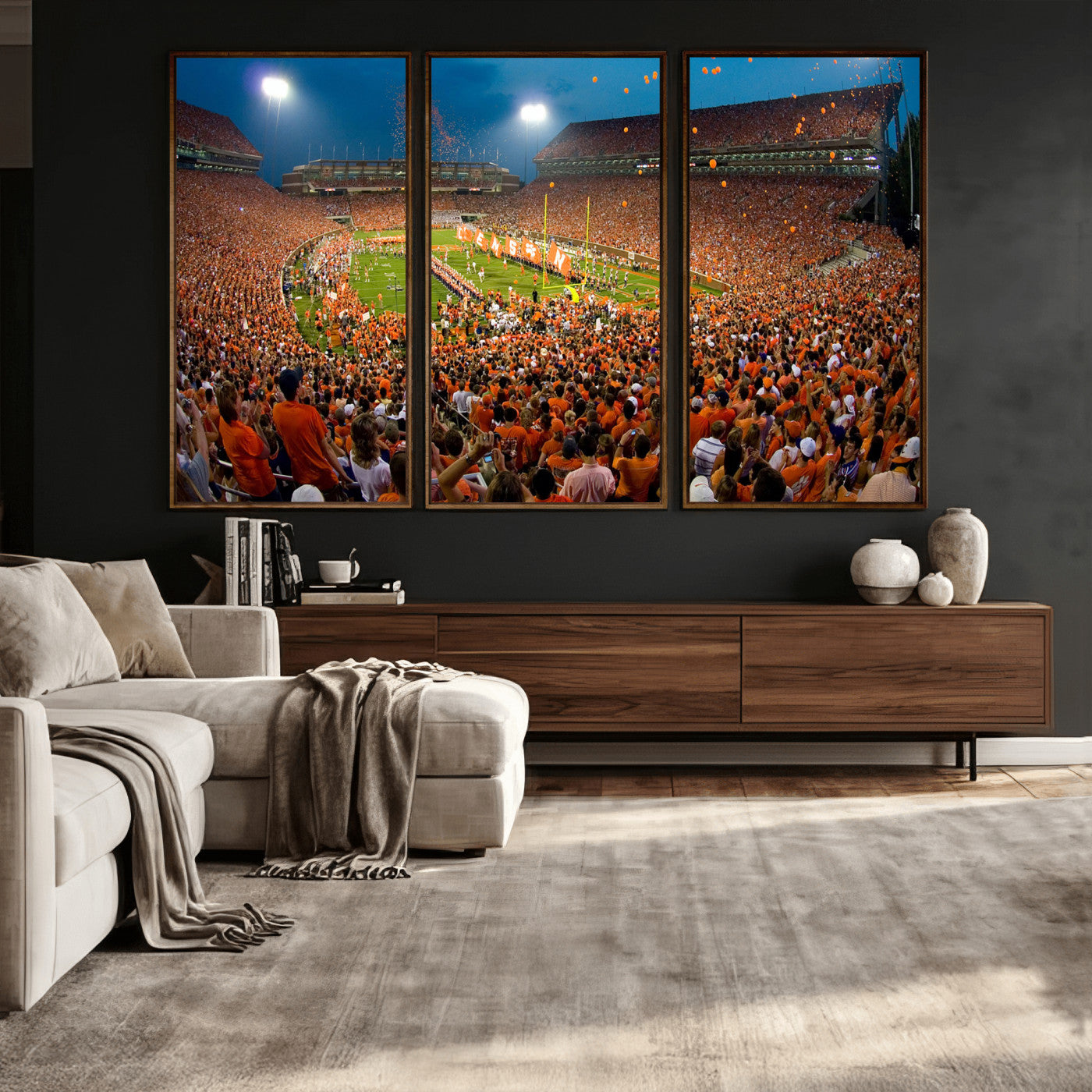 42850097-MGV-CV-36X24 - Clemson Tigers Memorial Stadium Wall Art Canvas Print, Death Valley Football Stadium Artwork, Packed Game Night Crowd Scene