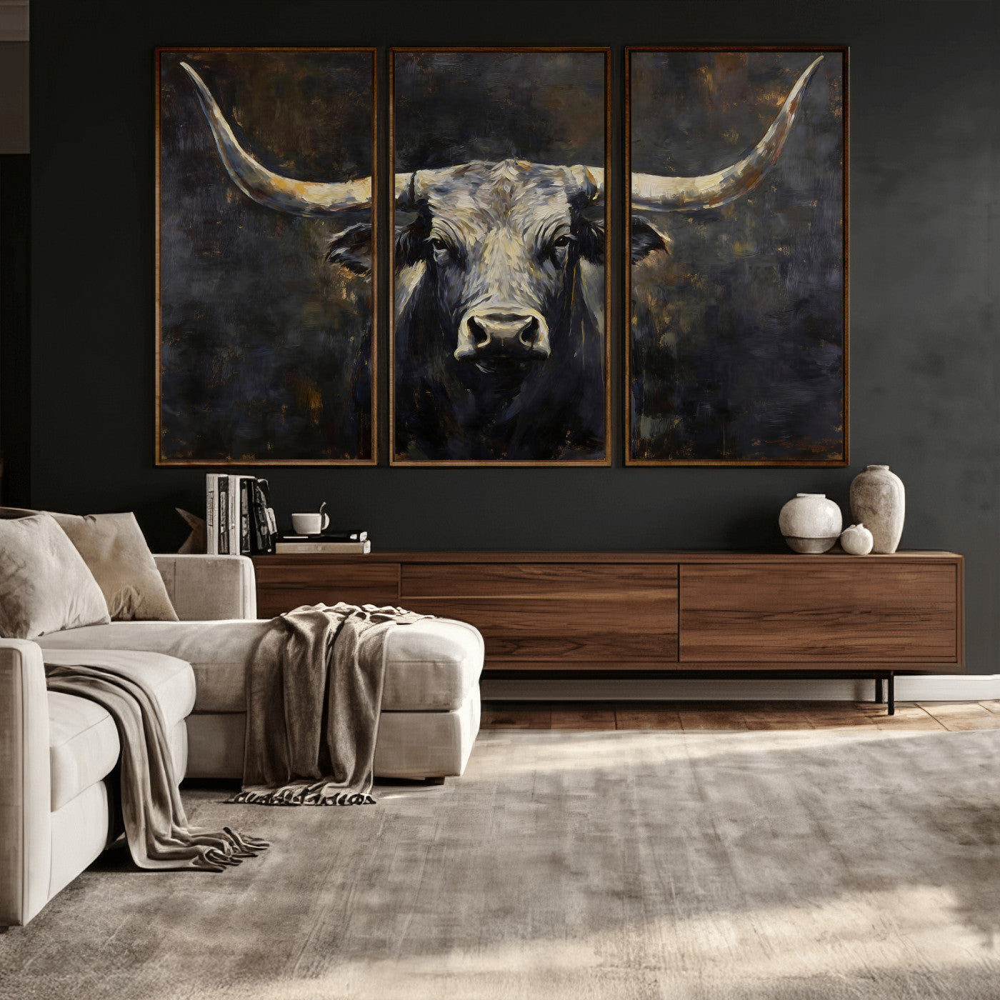 23103630-MGV-CV-36X24 - Rustic Longhorn Bull Wall Art Canvas Print – Vintage Western Cattle Artwork for Farmhouse, Ranch, Cabin, and Office Decor