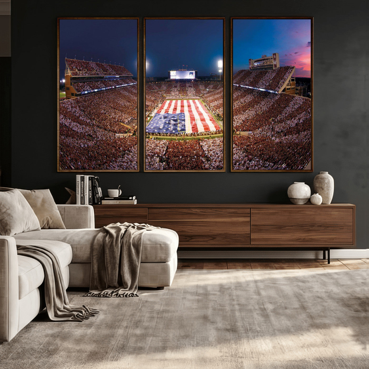 59917418-MGV-CV-36X24 - Oklahoma Memorial Stadium Wall Art Canvas Print – Oklahoma Sooners Football Artwork for Home, Office, and Sports Room Decor