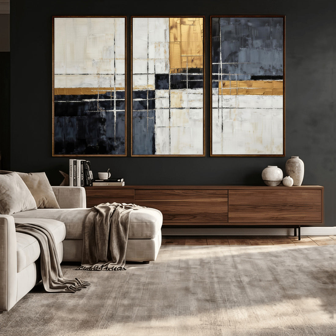 Gold Abstract Wall Art Canvas Print, Modern Luxury Geometric Art for Living Room and Office