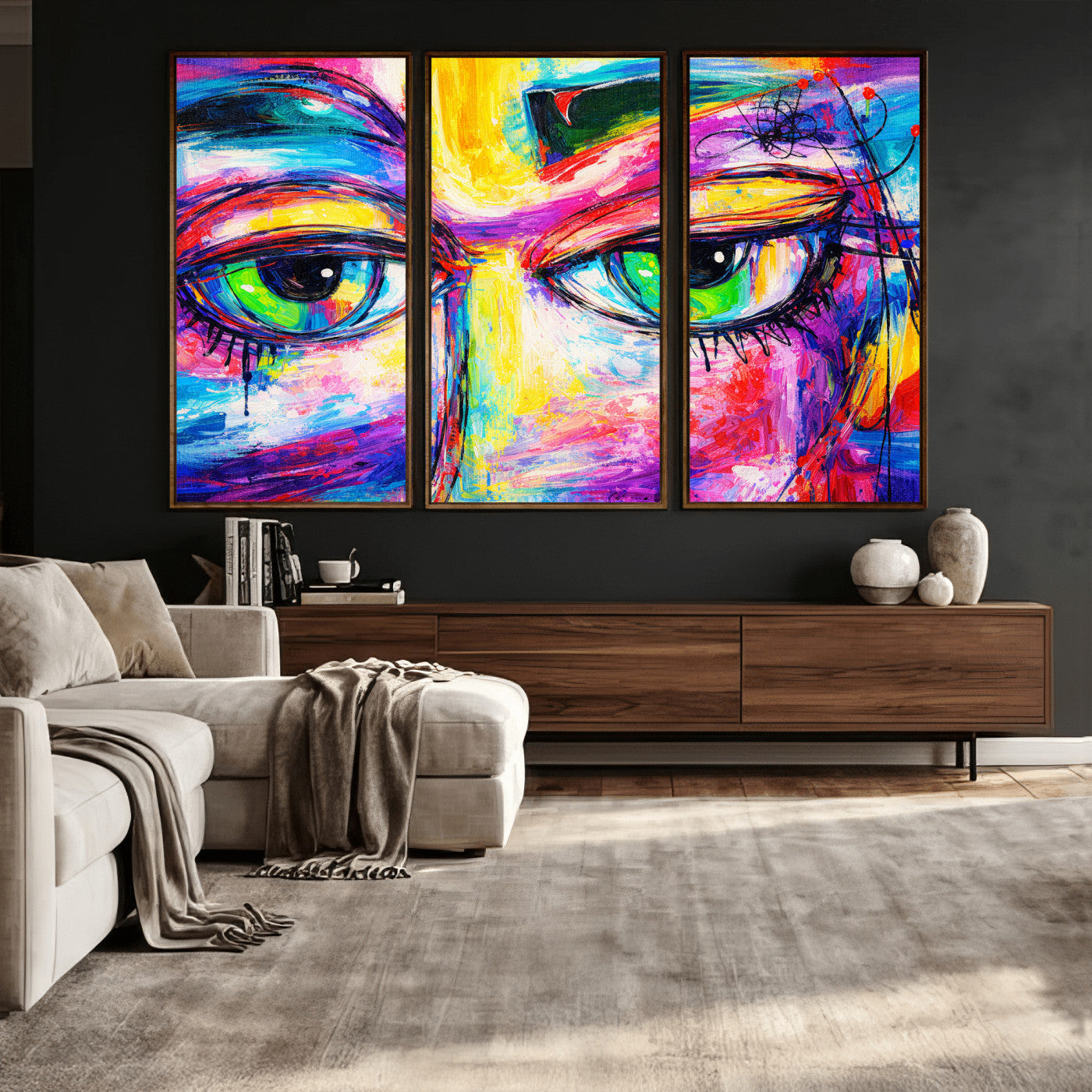 99390655-MGV-CV-36X24 - Colorful Abstract Face Wall Art Canvas Print – Modern Pop Art Portrait Artwork for Contemporary Living Room Decor